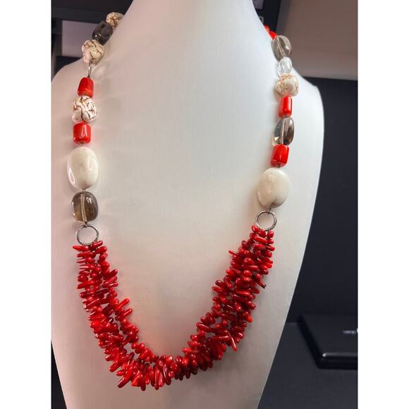 NEW Bamboo coral multi stone sterling silver necklace - Picture 1 of 16